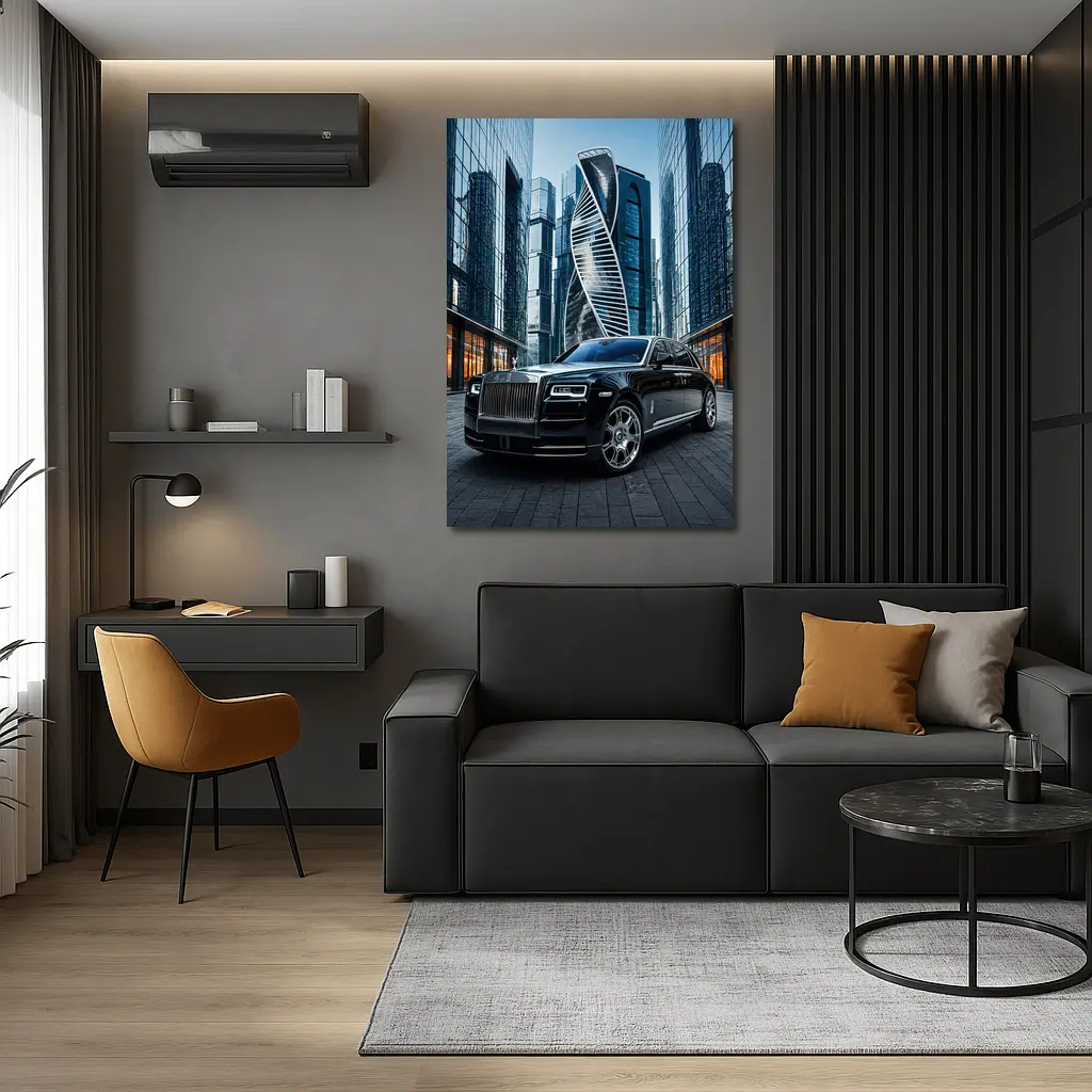 Rolls Royce Ghost Black City Skyscrapers – Wall Art