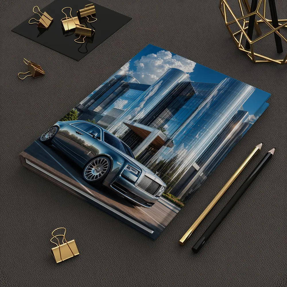 Rolls Royce Ghost Parked Before Glass Tower – Notebooks