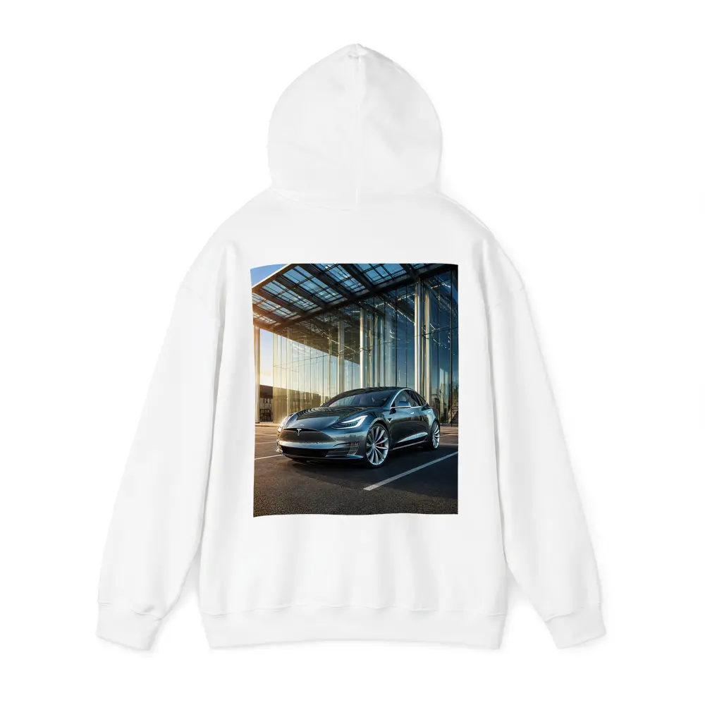 Tesla Model S Outside Glass Building – Hoodies