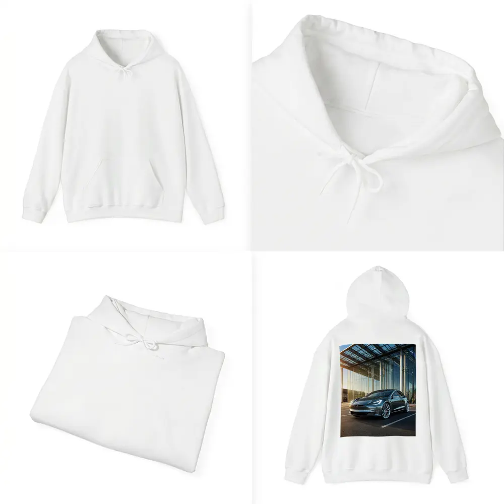 Tesla Model S Outside Glass Building – Hoodies