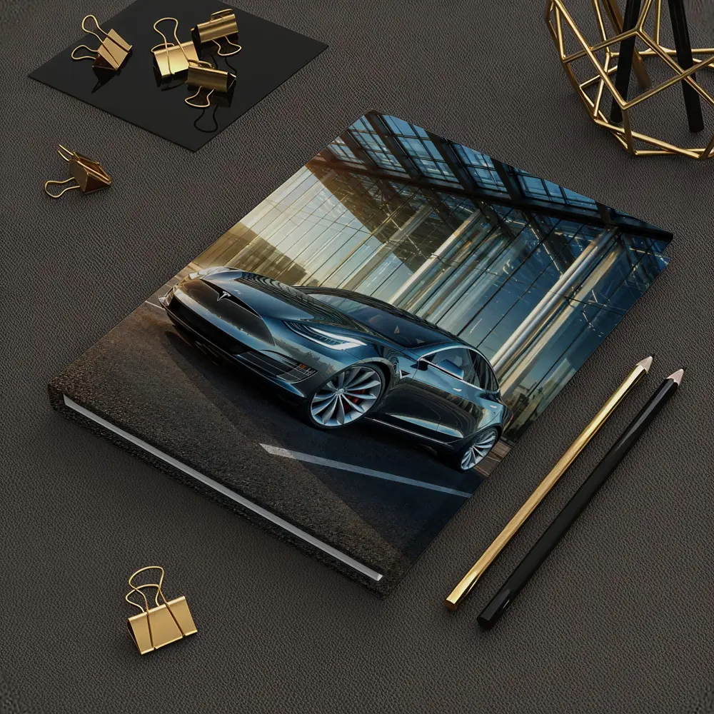 Tesla Model S Outside Glass Building – Notebooks