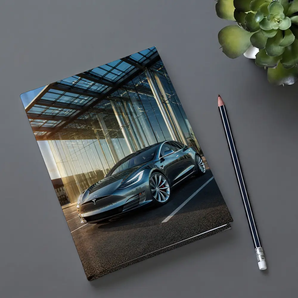 Tesla Model S Outside Glass Building – Notebooks