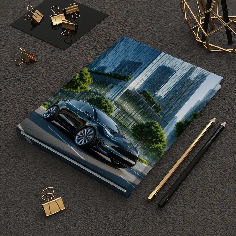 Tesla Model Y Black City Glass Buildings – Notebooks