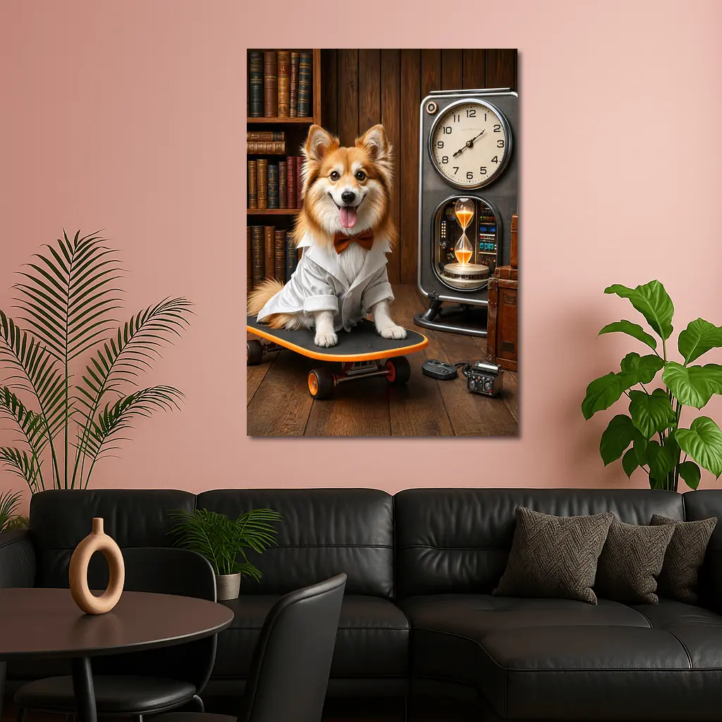 Corgi Dog Scientist On Skateboard Library – Wall Art