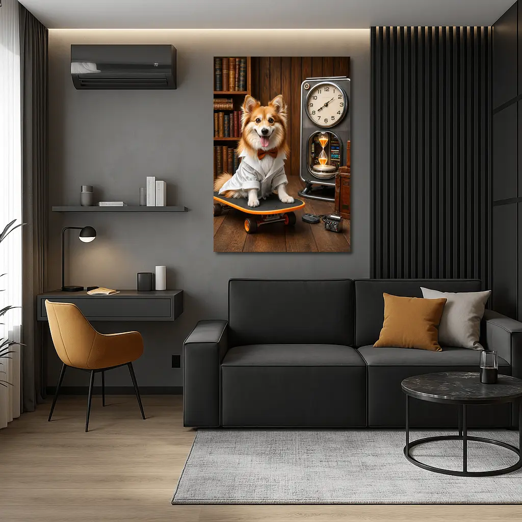 Corgi Dog Scientist On Skateboard Library – Wall Art