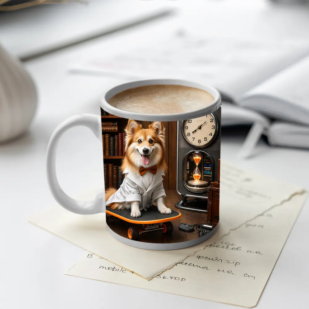 Corgi Dog Scientist On Skateboard Library – Mugs