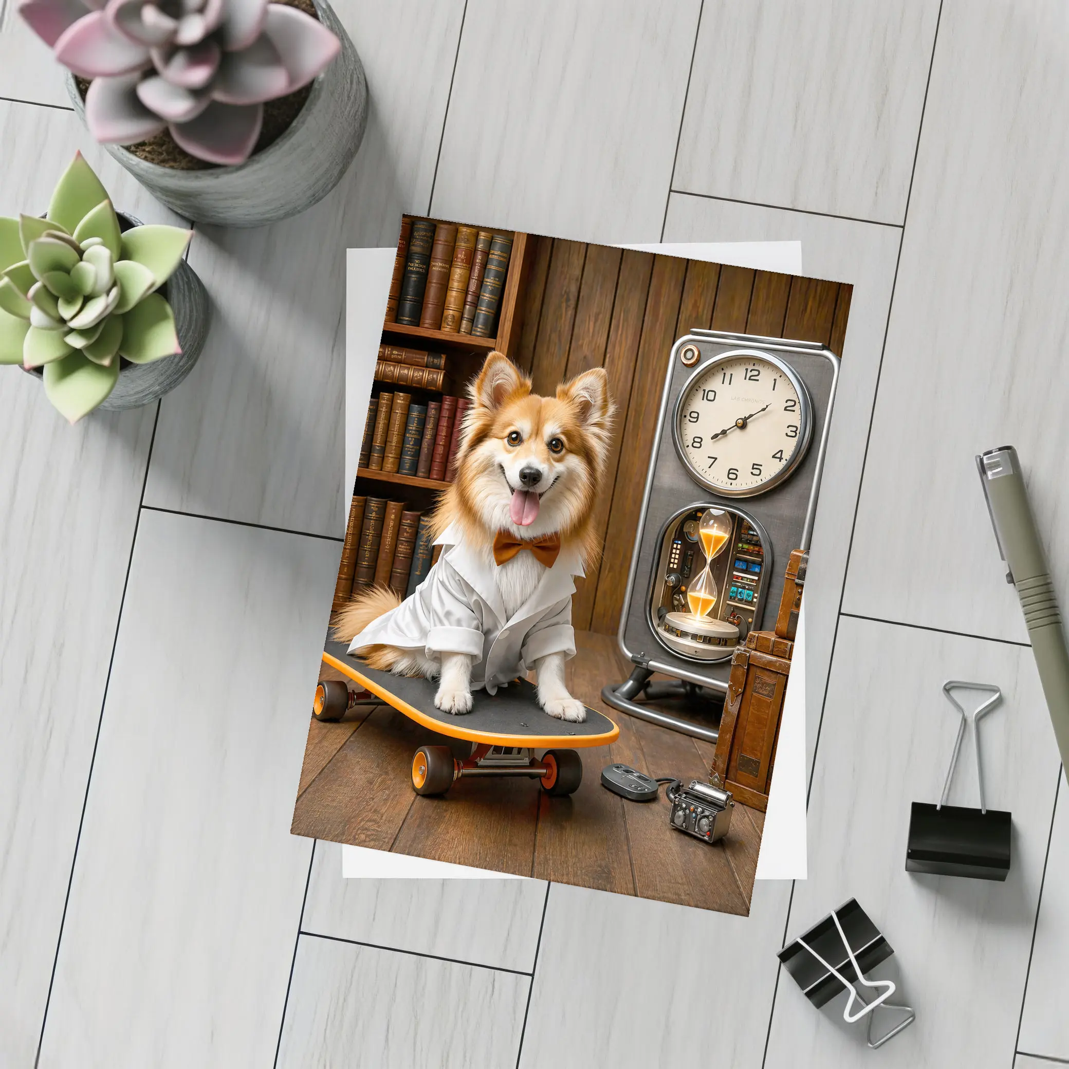 Corgi Dog Scientist On Skateboard Library – Postcards