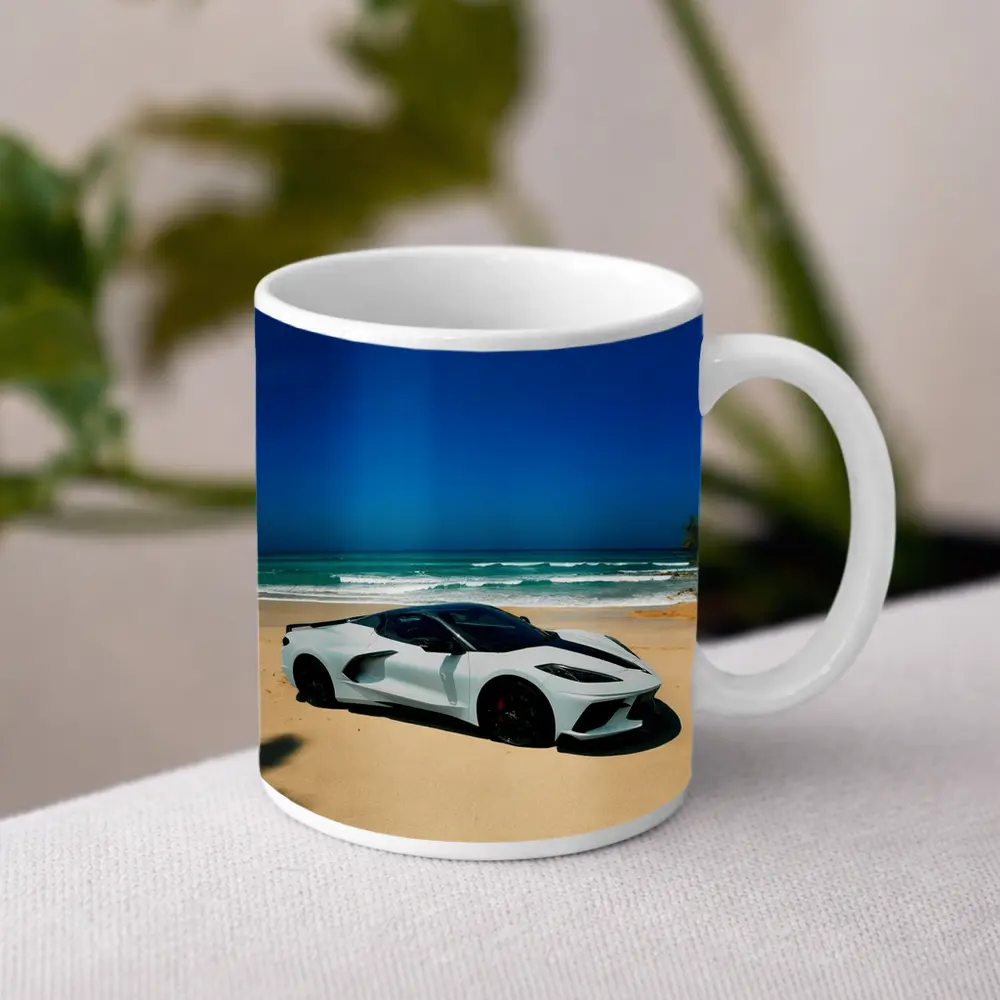 Chevrolet Corvette C8 White Beach Ocean – Mugs