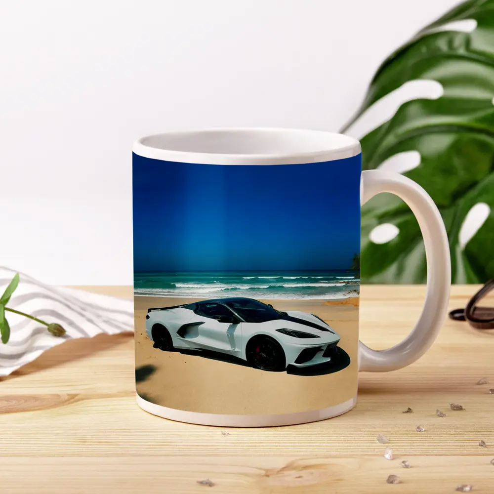 Chevrolet Corvette C8 White Beach Ocean – Mugs