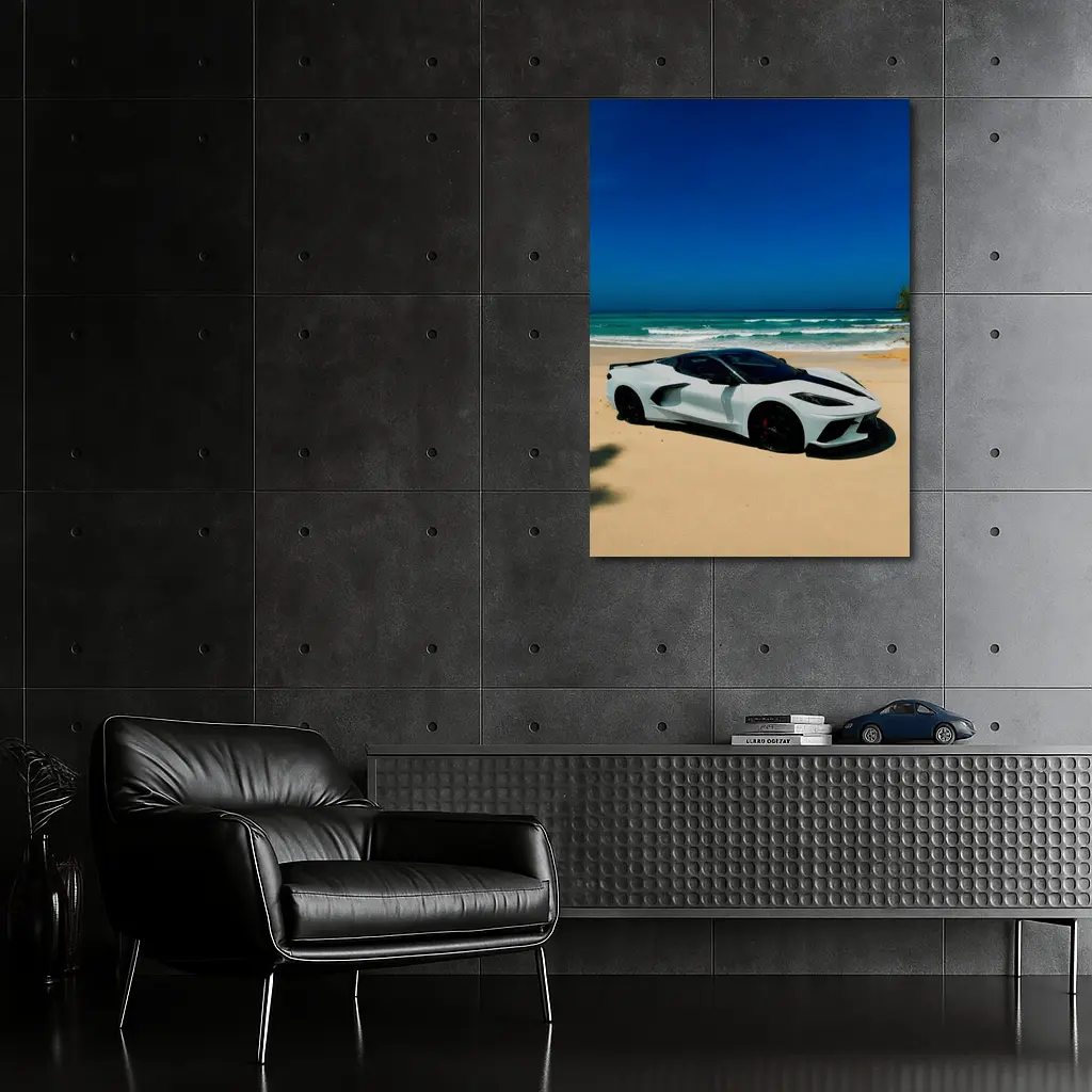 Chevrolet Corvette C8 White Beach Ocean – Wall Art