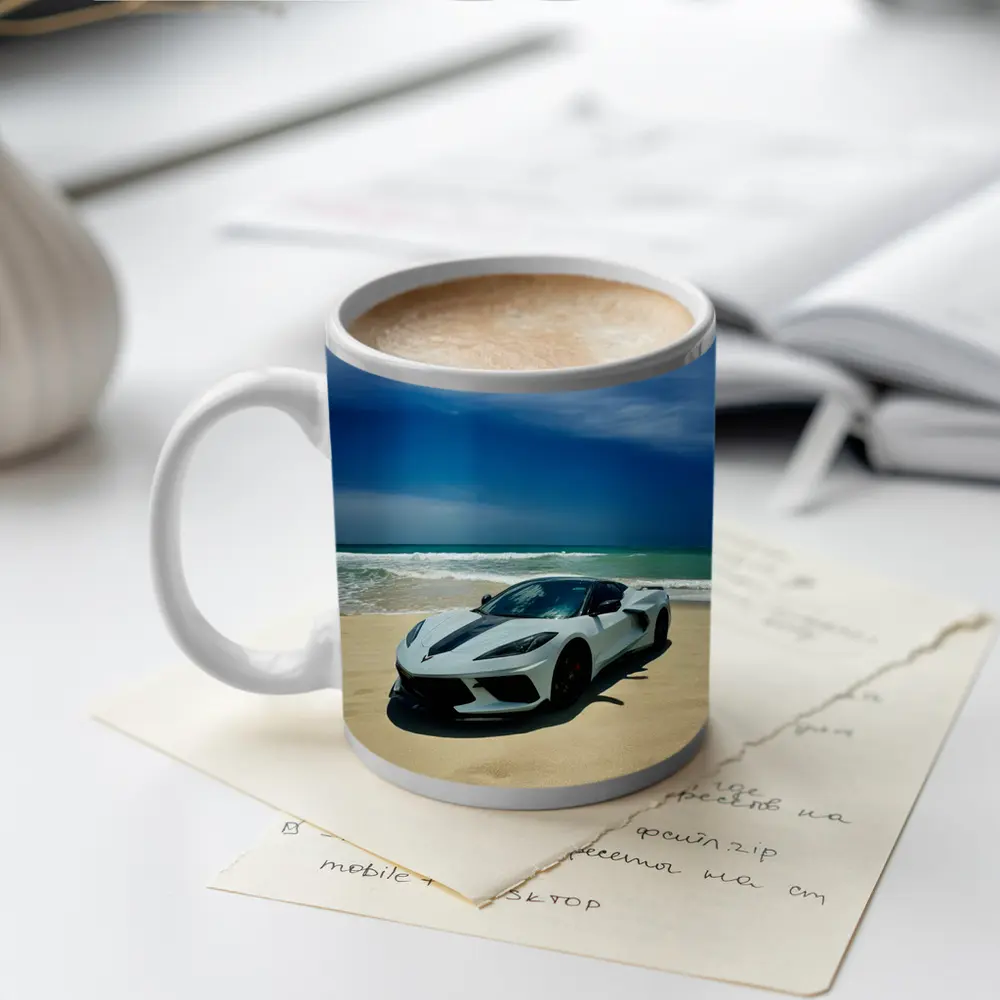 Chevrolet Corvette C8 White Beach Shore – Mugs