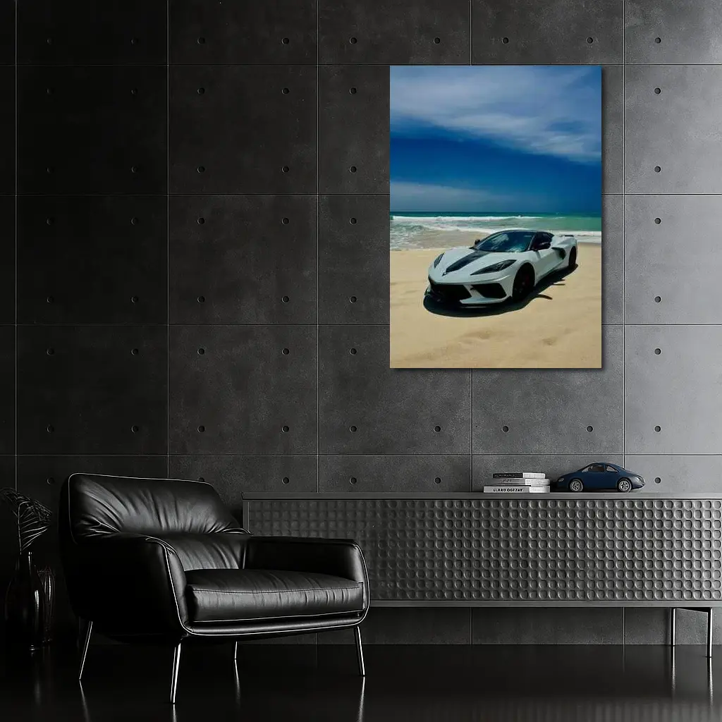 Chevrolet Corvette C8 White Beach Shore – Wall Art