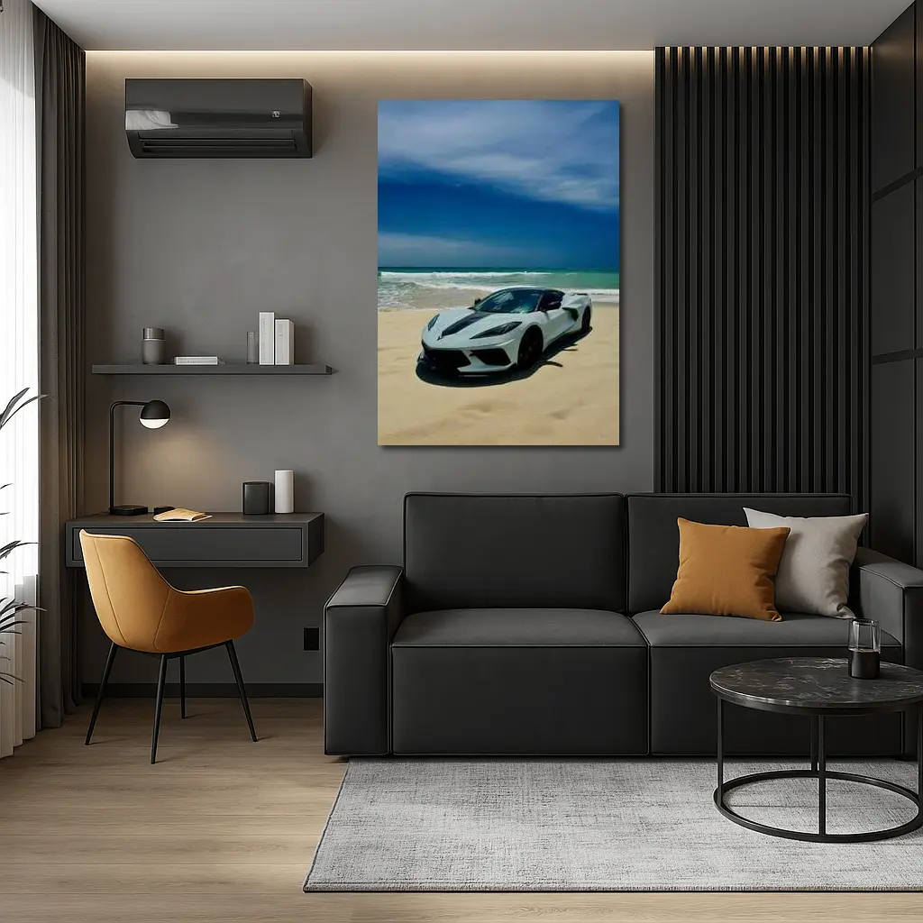 Chevrolet Corvette C8 White Beach Shore – Wall Art