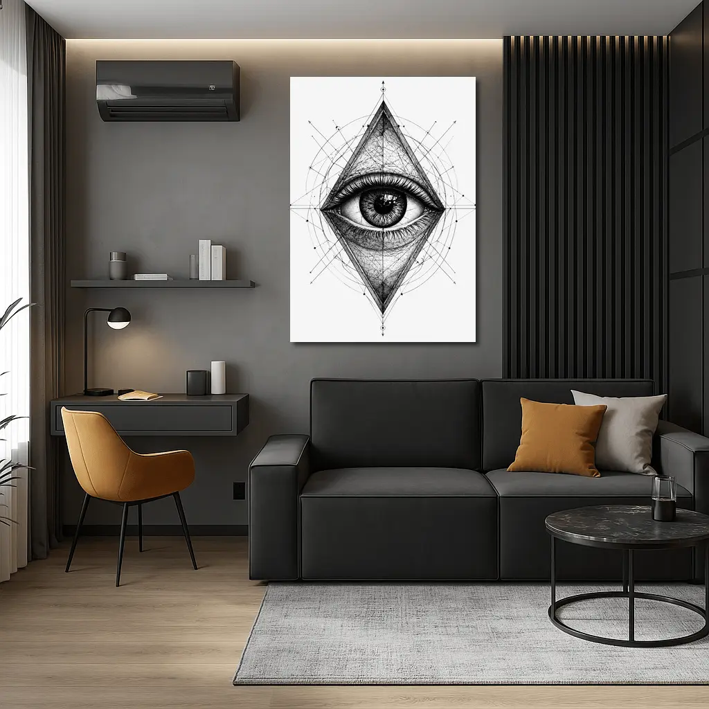 All Seeing Eye Sacred Geometry Black White – Wall Art