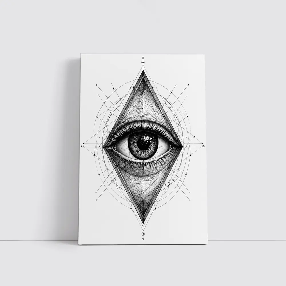 All Seeing Eye Sacred Geometry Black White – Wall Art