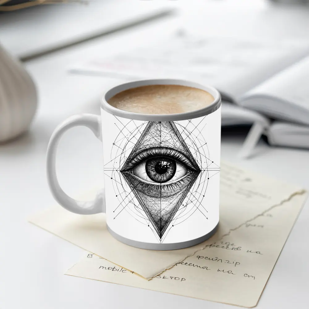 All Seeing Eye Sacred Geometry Black White – Mugs