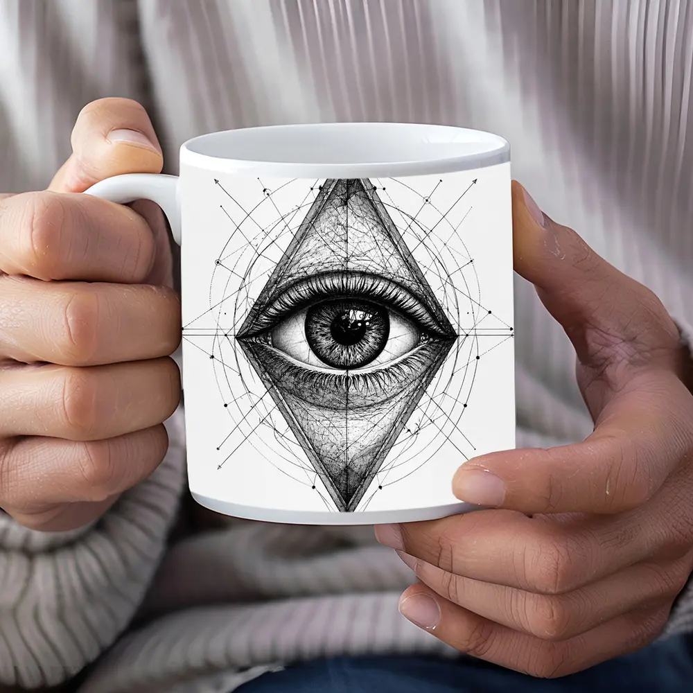 All Seeing Eye Sacred Geometry Black White – Mugs