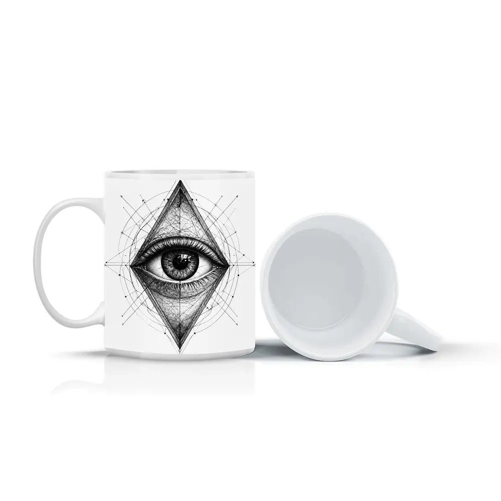 All Seeing Eye Sacred Geometry Black White – Mugs