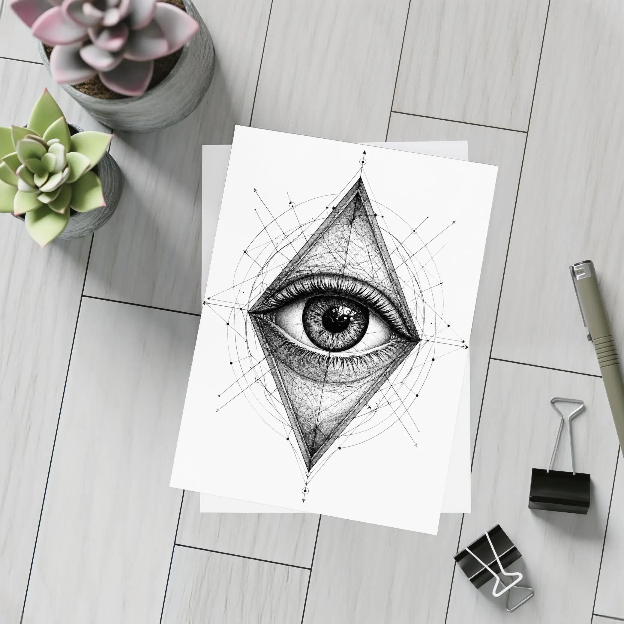 All Seeing Eye Sacred Geometry Black White – Postcards