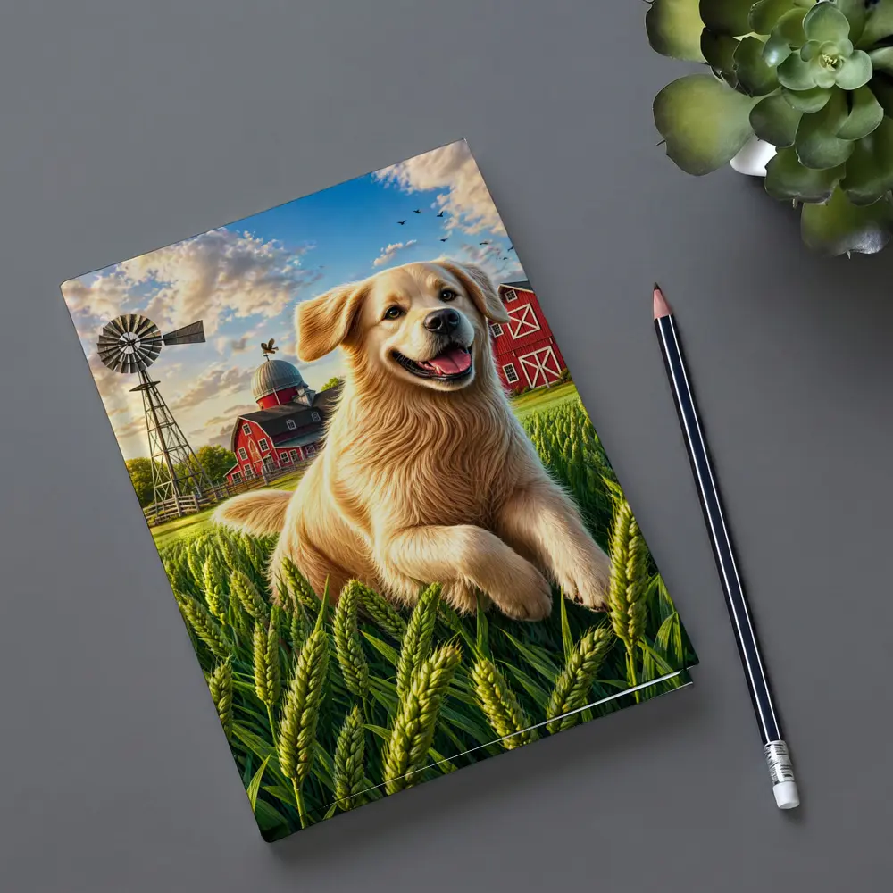 Golden Retriever Running Through Farm Wheat Field – Notebooks