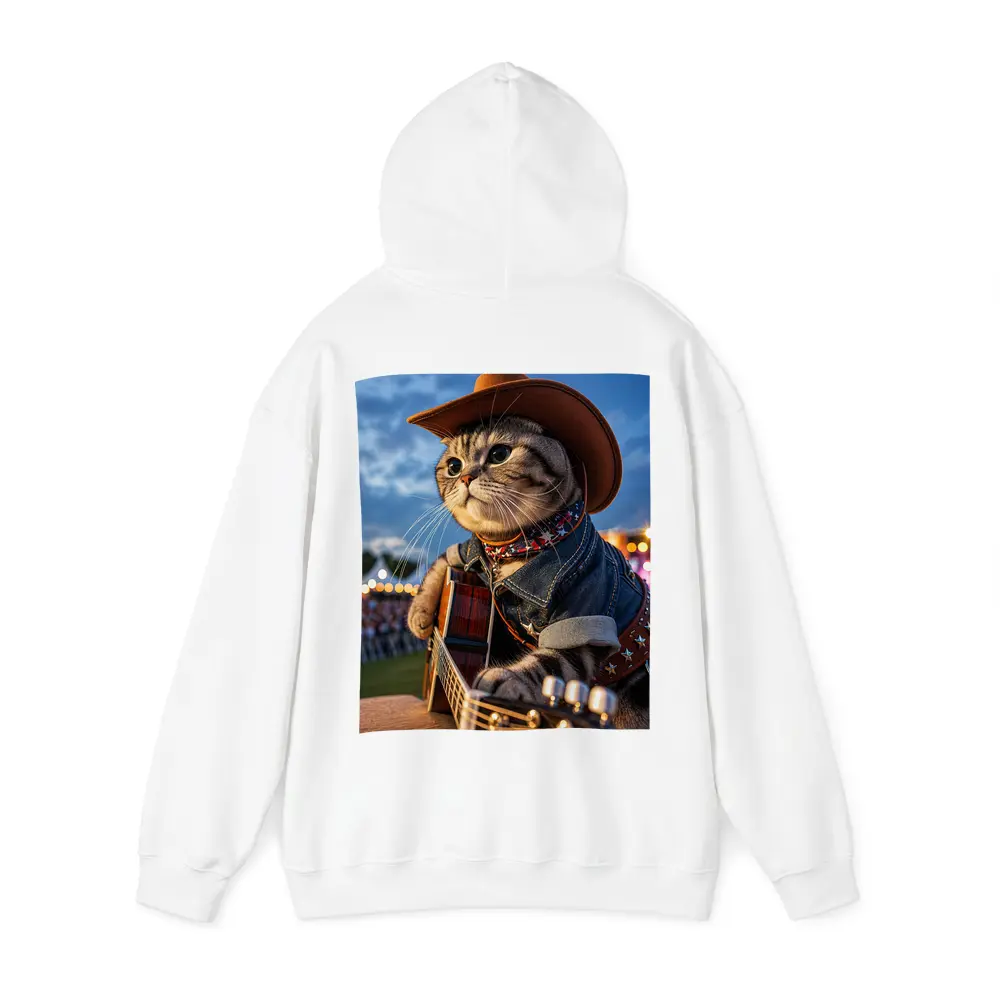 Cowboy Cat Playing Guitar at Festival – Hoodies