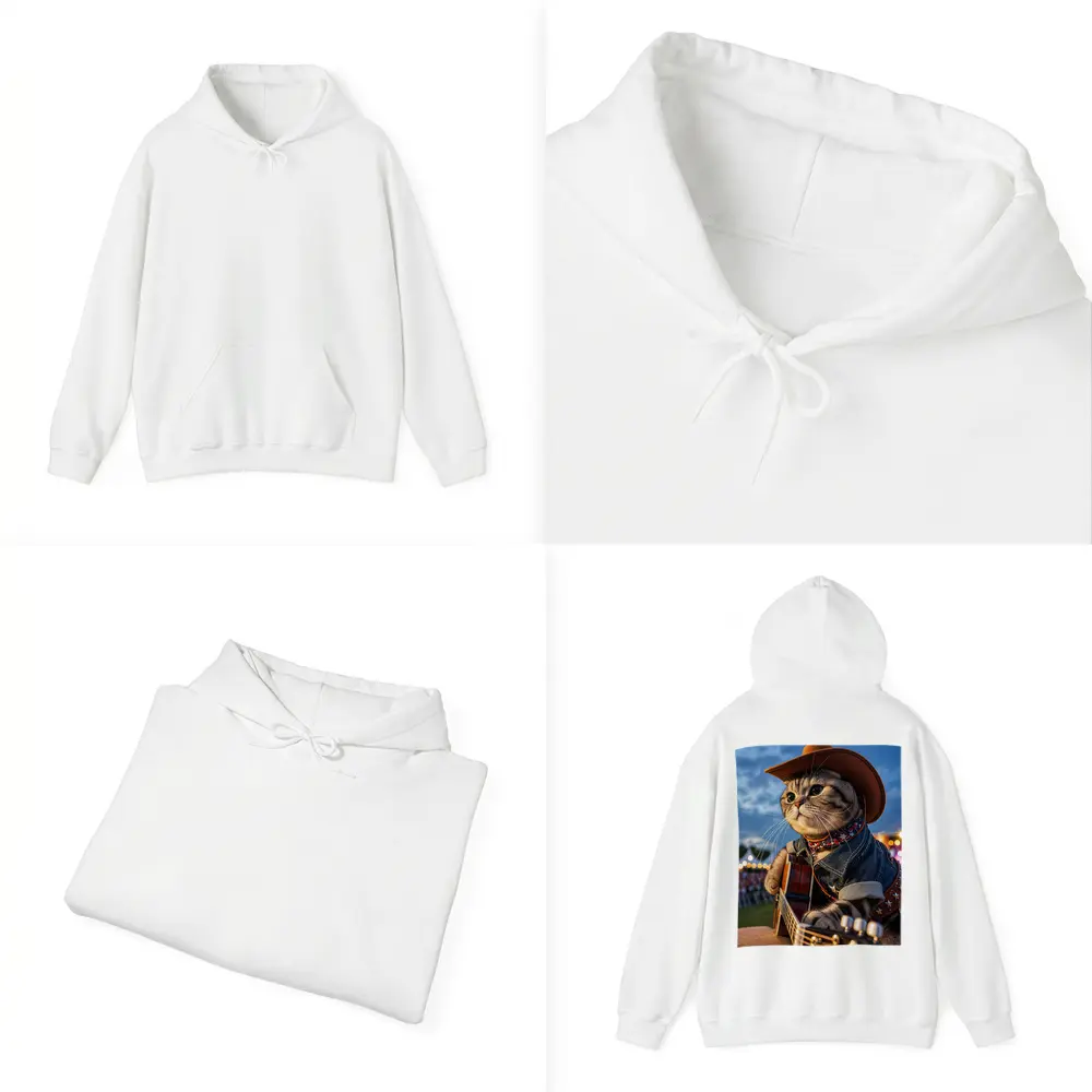 Cowboy Cat Playing Guitar at Festival – Hoodies