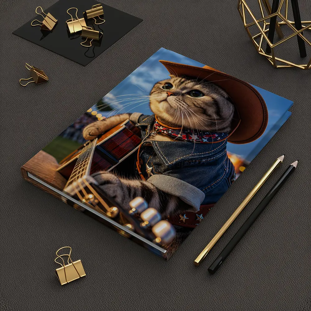 Cowboy Cat Playing Guitar at Festival – Notebooks