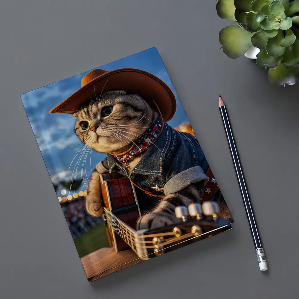 Cowboy Cat Playing Guitar at Festival – Notebooks