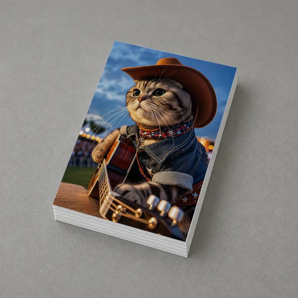 Cowboy Cat Playing Guitar at Festival – Postcards