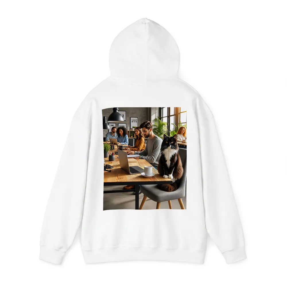 Black White Cat Cozy Office Workspace – Hoodies