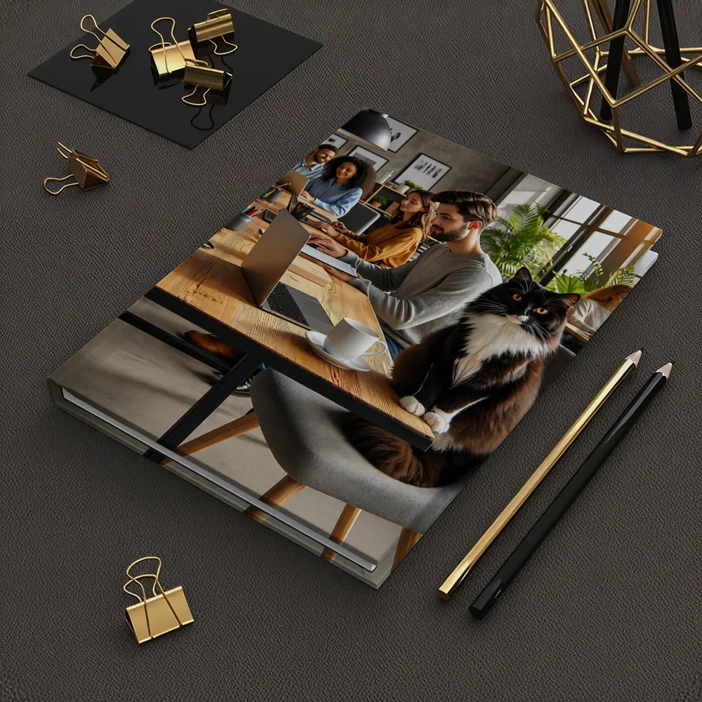 Black White Cat Cozy Office Workspace – Notebooks