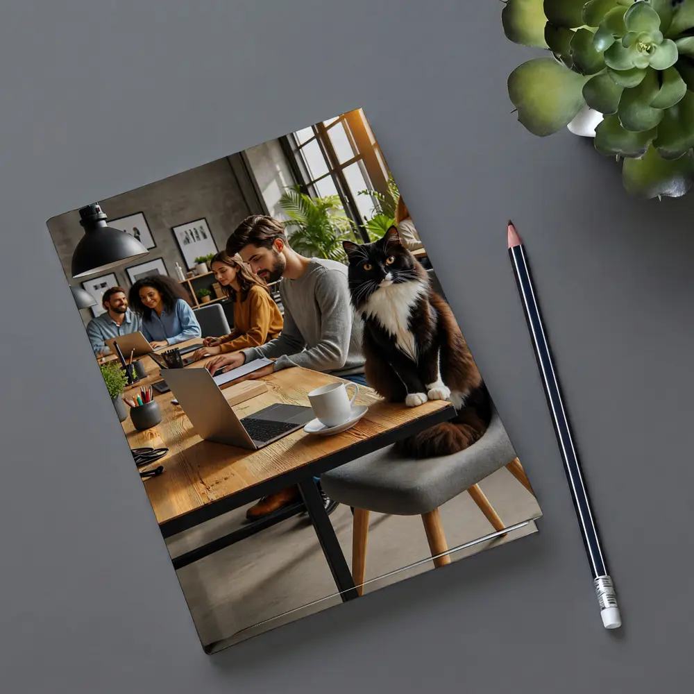 Black White Cat Cozy Office Workspace – Notebooks
