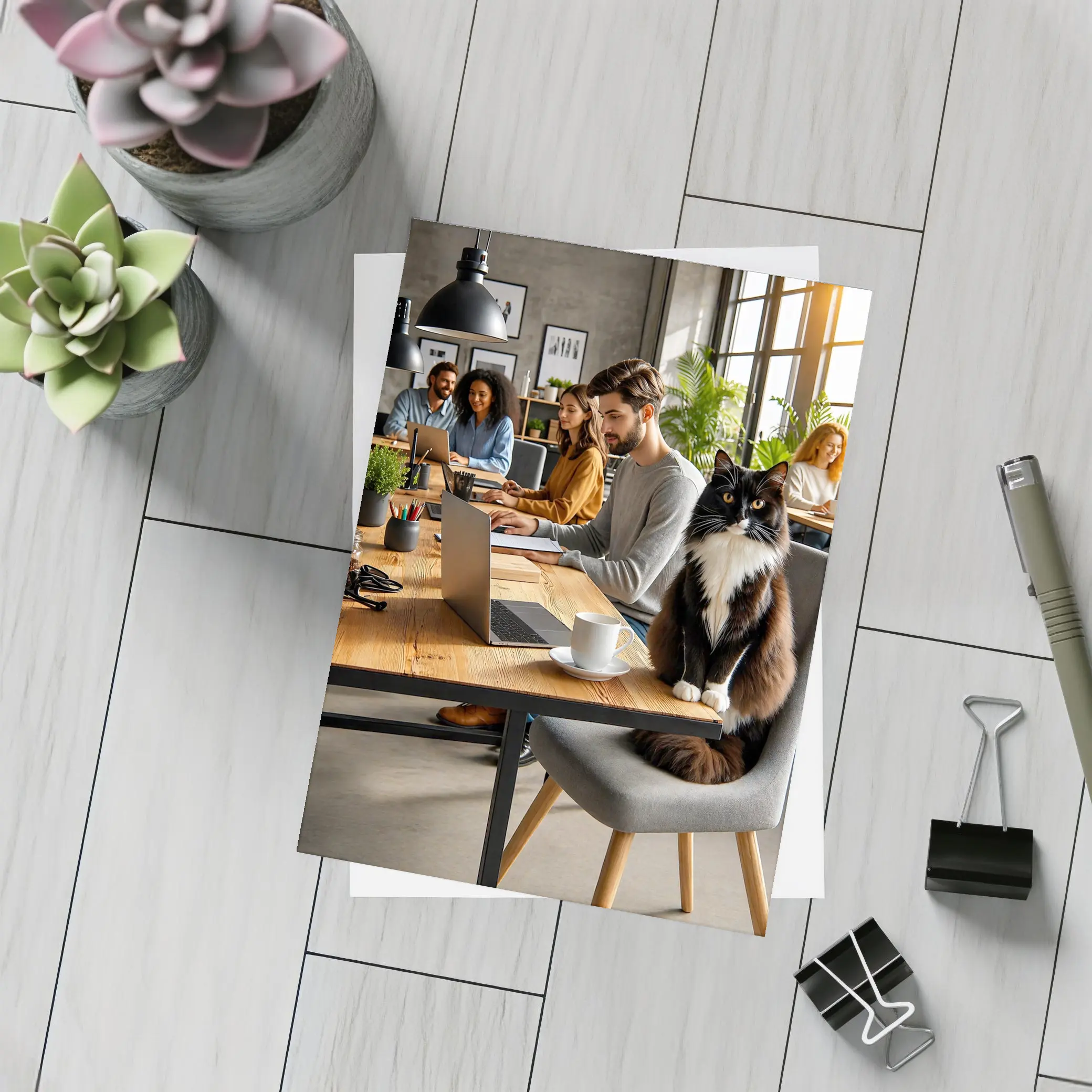 Black White Cat Cozy Office Workspace – Postcards