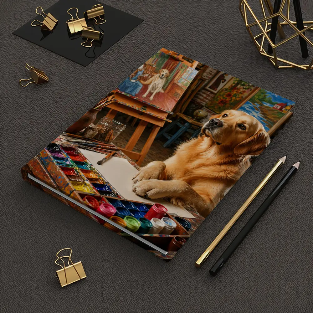 Golden Retriever Artist Painting in Studio – Notebooks