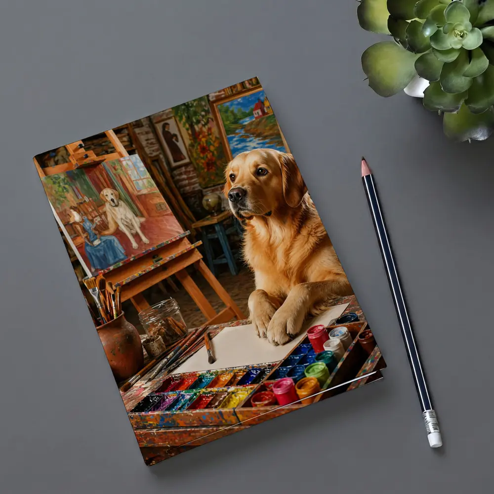 Golden Retriever Artist Painting in Studio – Notebooks