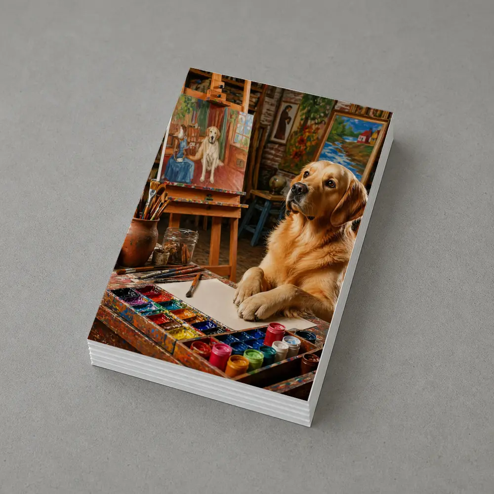 Golden Retriever Artist Painting in Studio – Postcards