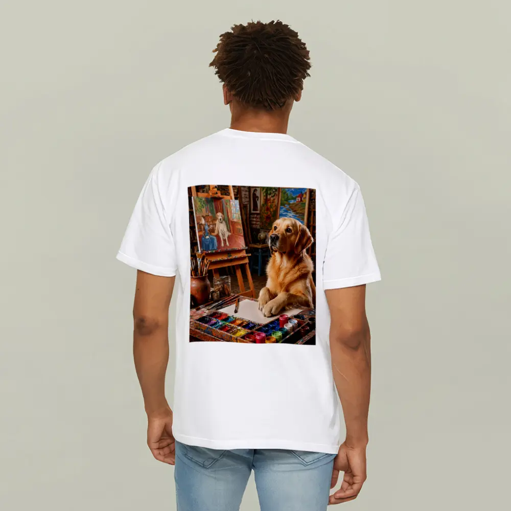 Golden Retriever Artist Painting in Studio – T-Shirts