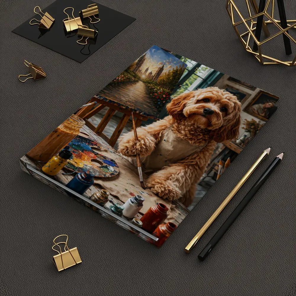 Goldendoodle Artist Painting in Studio Workshop – Notebooks