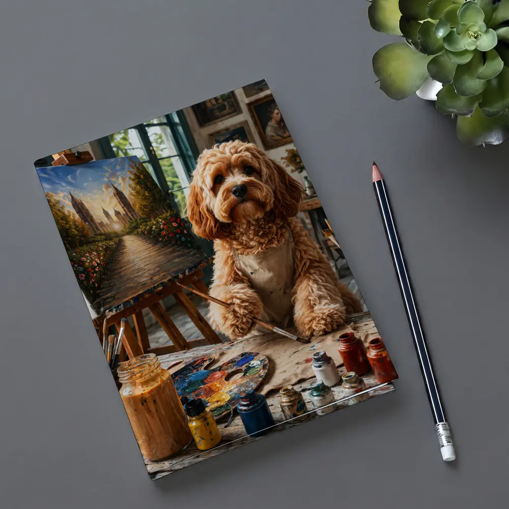 Goldendoodle Artist Painting in Studio Workshop – Notebooks