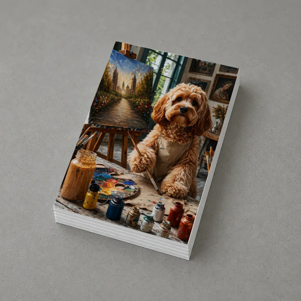 Goldendoodle Artist Painting in Studio Workshop – Postcards