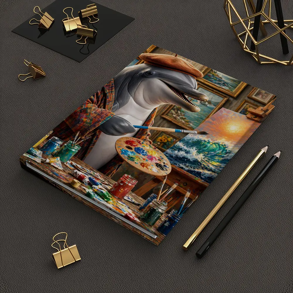 Dolphin Artist Painting Ocean Waves in Studio – Notebooks