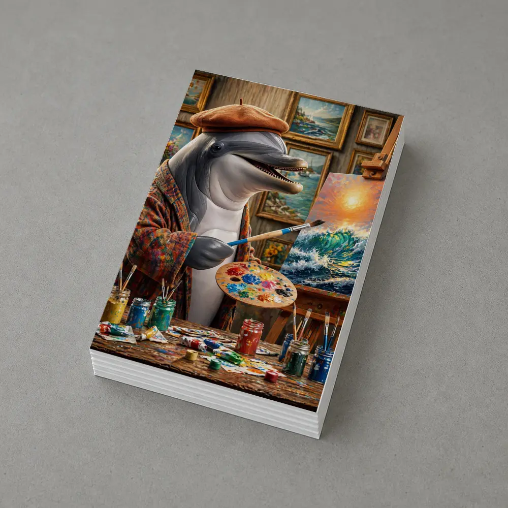 Dolphin Artist Painting Ocean Waves in Studio – Postcards