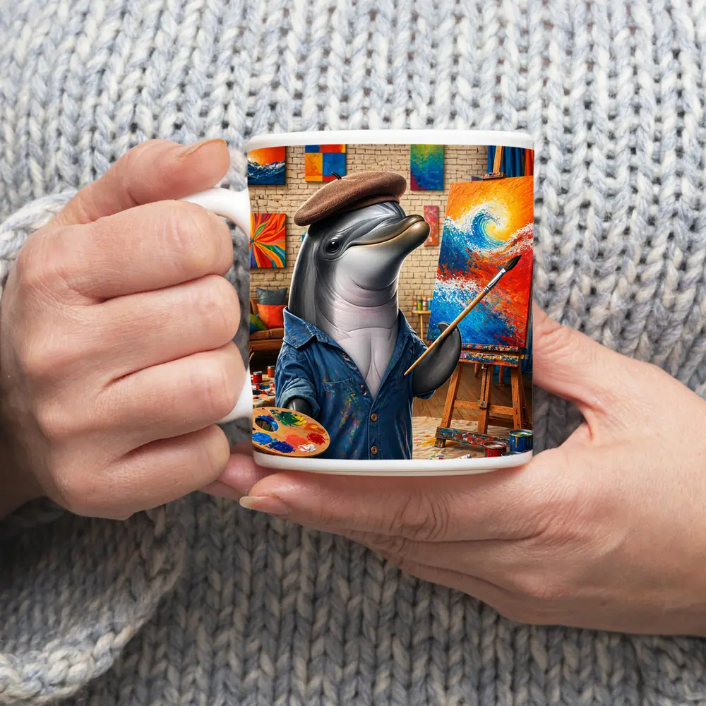 Dolphin Artist Painting in Colorful Art Studio – Mugs