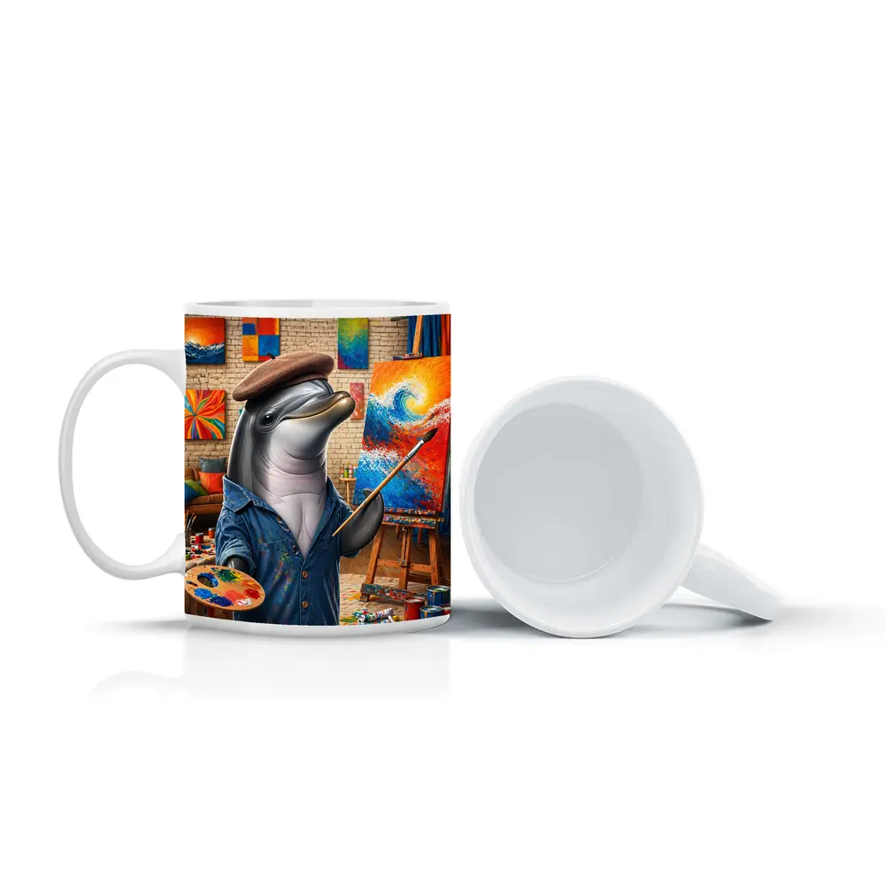 Dolphin Artist Painting in Colorful Art Studio – Mugs