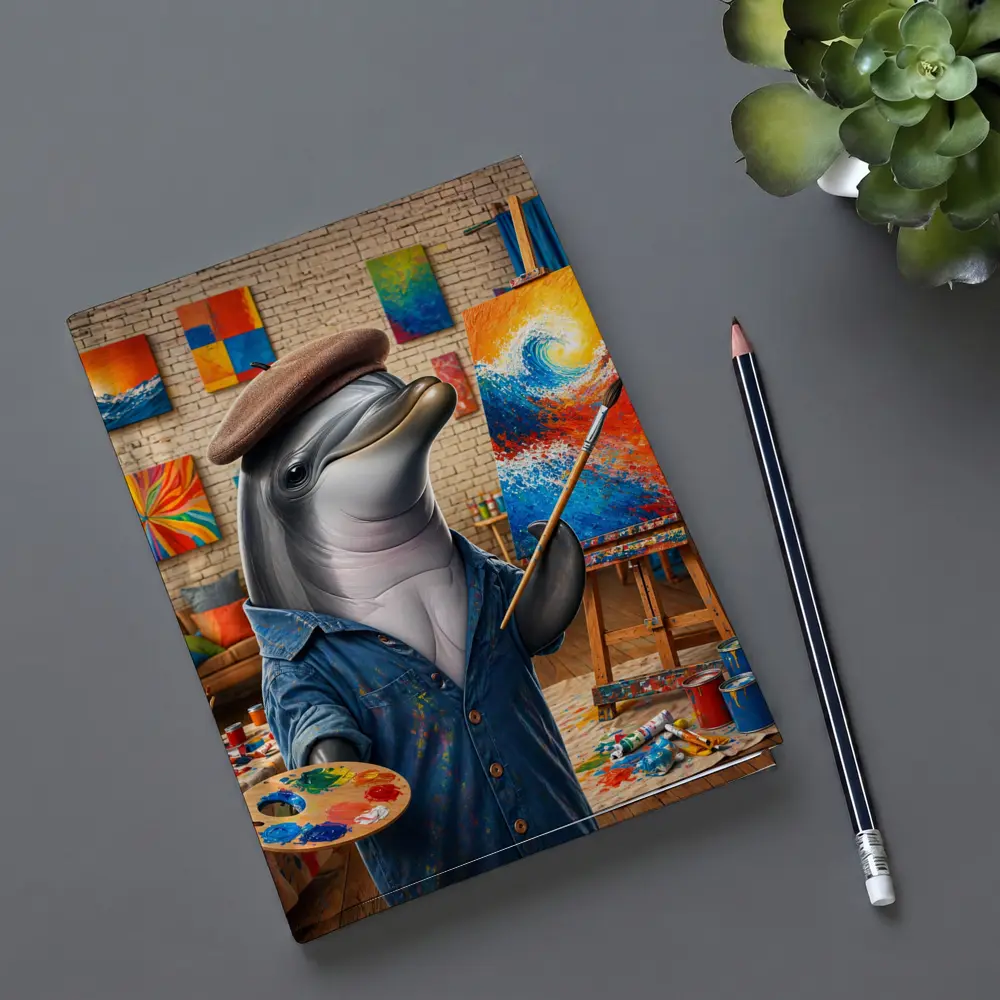 Dolphin Artist Painting in Colorful Art Studio – Notebooks