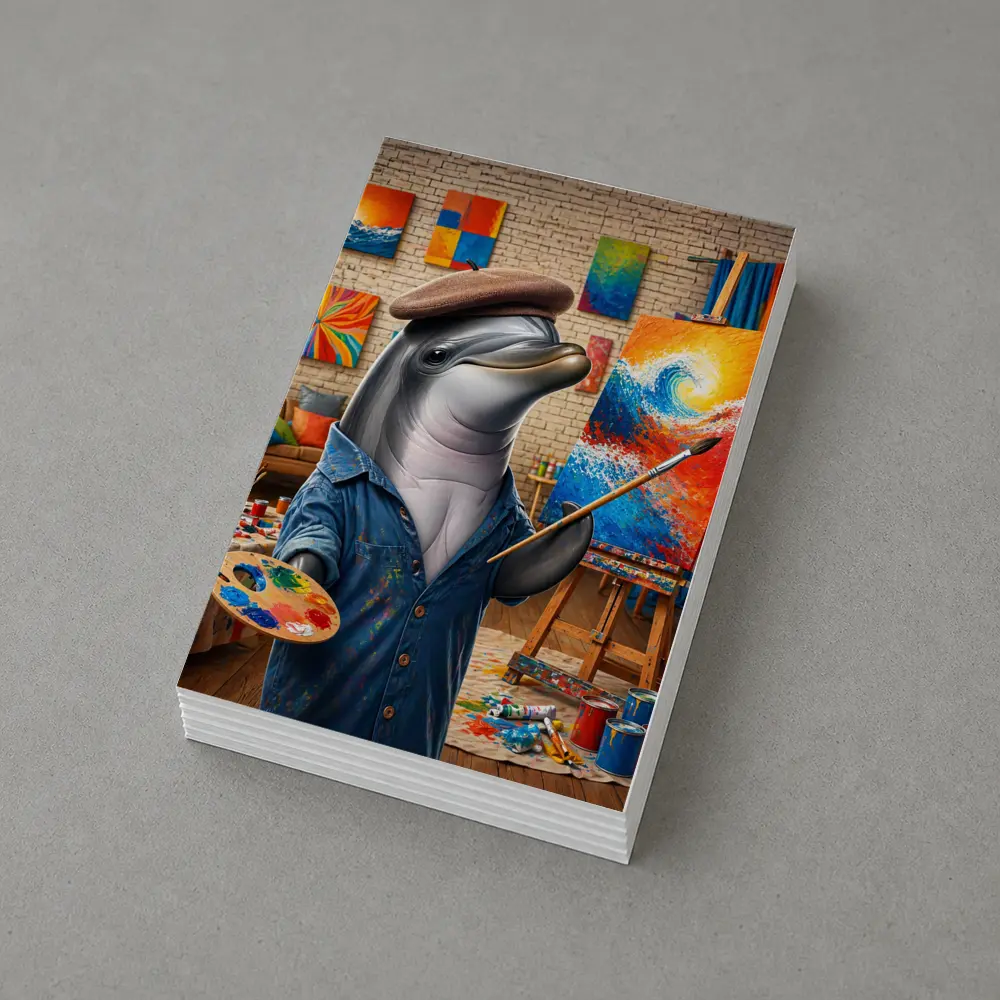 Dolphin Artist Painting in Colorful Art Studio – Postcards