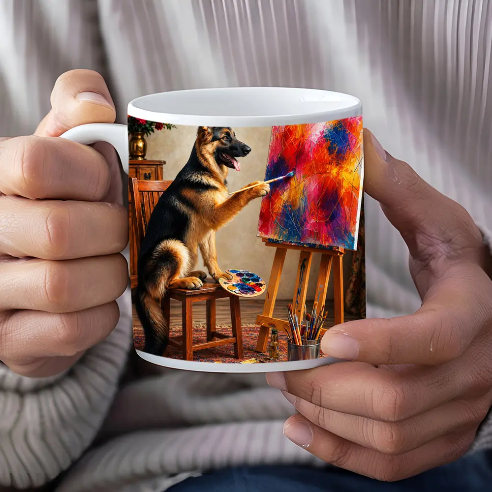 German Shepherd Dog Painting on Canvas – Mugs