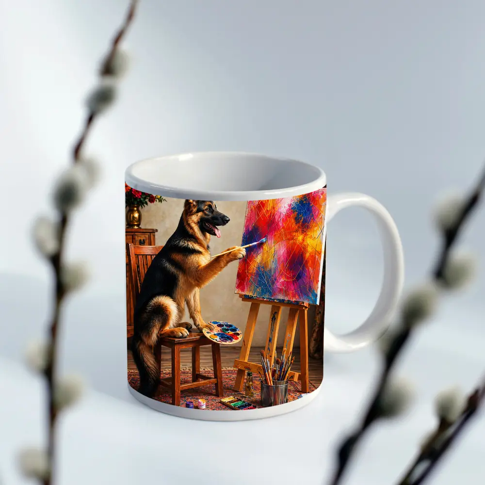 German Shepherd Dog Painting on Canvas – Mugs
