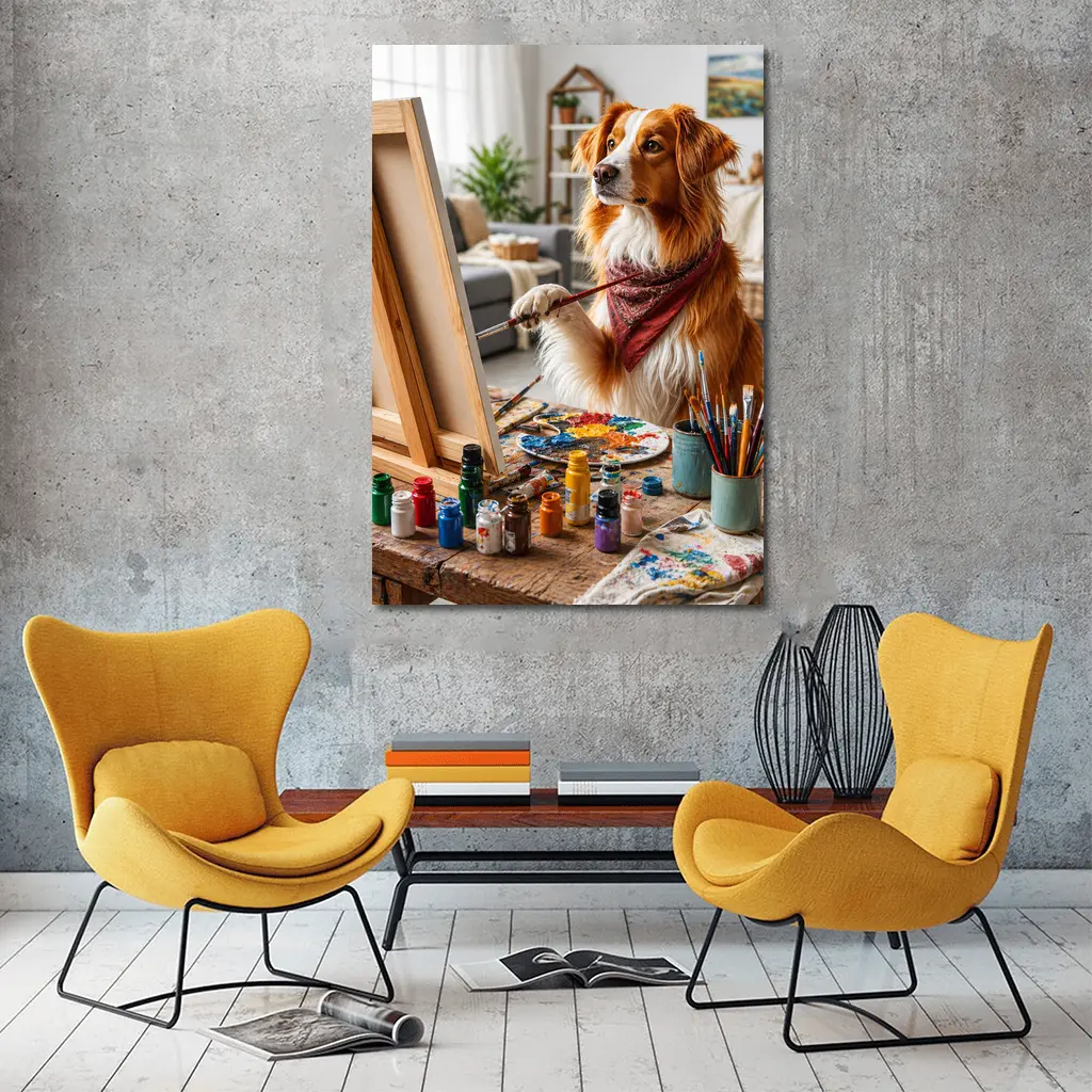 Golden Retriever Dog Painting in Art Studio – Wall Art