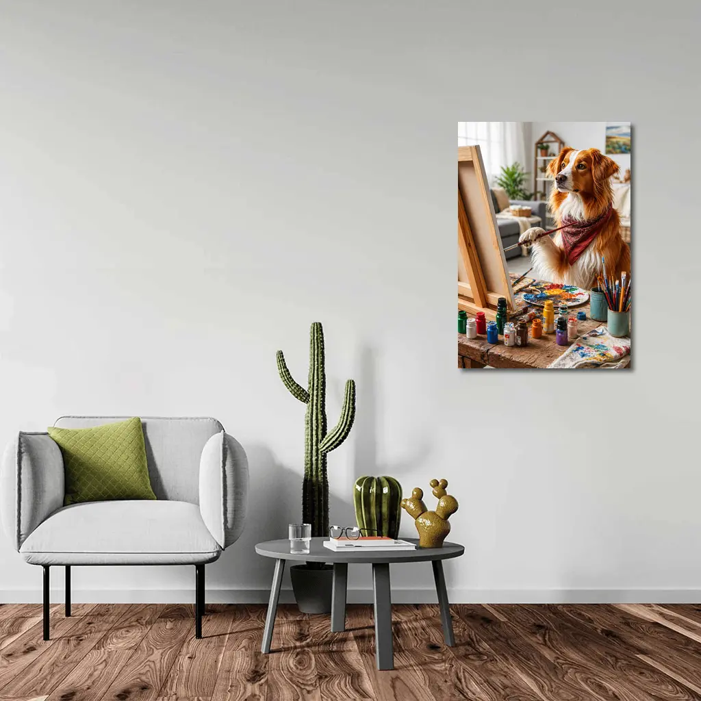 Golden Retriever Dog Painting in Art Studio – Wall Art